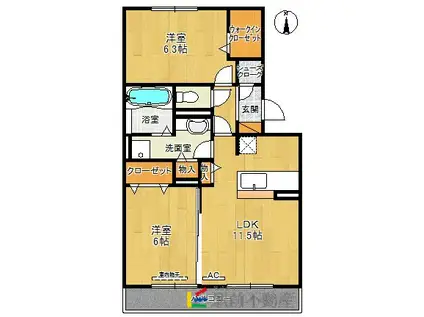 メゾンブランシュ(2LDK/3階)の間取り写真