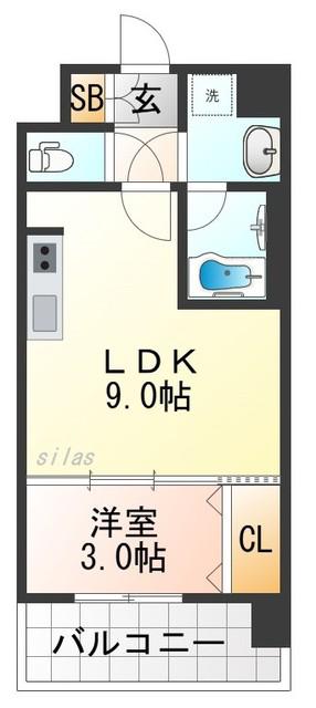 スプランディッド弁天町ウエスト(1LDK/2階)の間取り写真