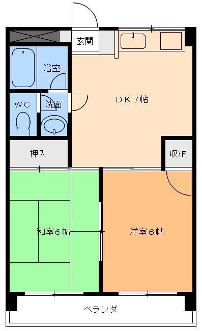 リッチフィールド古川西(2DK/1階)の間取り写真