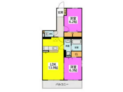 GRAN GRACE久留米南II(2LDK/3階)の間取り写真