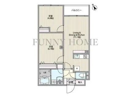 エルファーロ三軒茶屋VI(2LDK/3階)の間取り写真