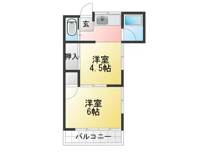 閑々荘(2K/2階)の間取り写真