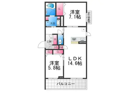 プレミアス鳳II(2LDK/2階)の間取り写真