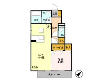 アーク・ウィル(1LDK/1階)の間取り写真