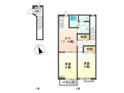 フォレスト平賀(2DK/2階)の間取り写真