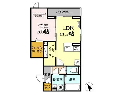 ディーパイナ東長沼(1LDK/3階)の間取り写真