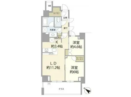  南西向き  2LDK 更新可(2LDK/1階)の間取り写真