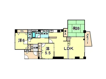 グランパレ苦楽園 北棟(3LDK/1階)の間取り写真