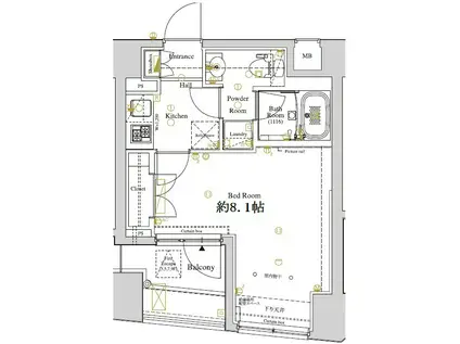 ディアレイシャス東京ベイ潮見(1K/8階)の間取り写真