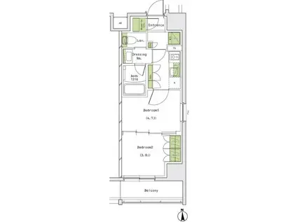 ザ・パークハビオ名古屋松原(2K/9階)の間取り写真