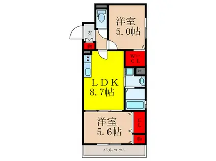 ラモーナ一津屋I(2LDK/1階)の間取り写真