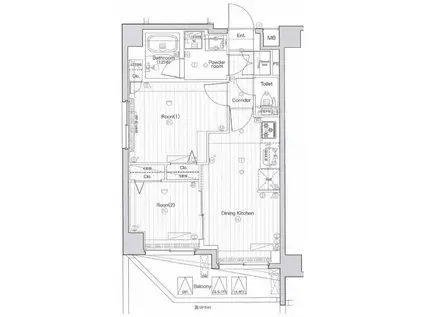 プレミアムキューブ両国(2DK/2階)の間取り写真