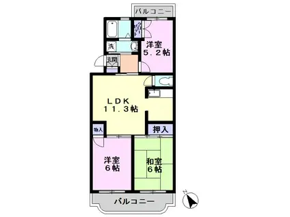 ジュネ向山二番館(3LDK/1階)の間取り写真