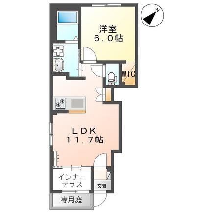 LE.LIEN広崎(1LDK/1階)の間取り写真