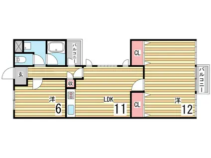 サンヒルズ芦屋I(2LDK/3階)の間取り写真