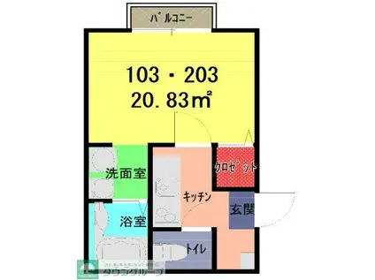 ルーシェ春日部(1K/2階)の間取り写真