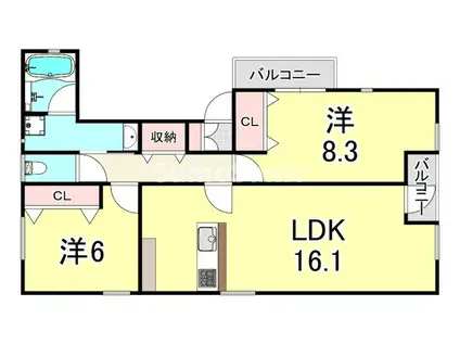 リフュージュ本山(2LDK/2階)の間取り写真