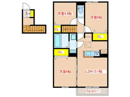 YUMERUIII(3LDK/2階)の間取り写真