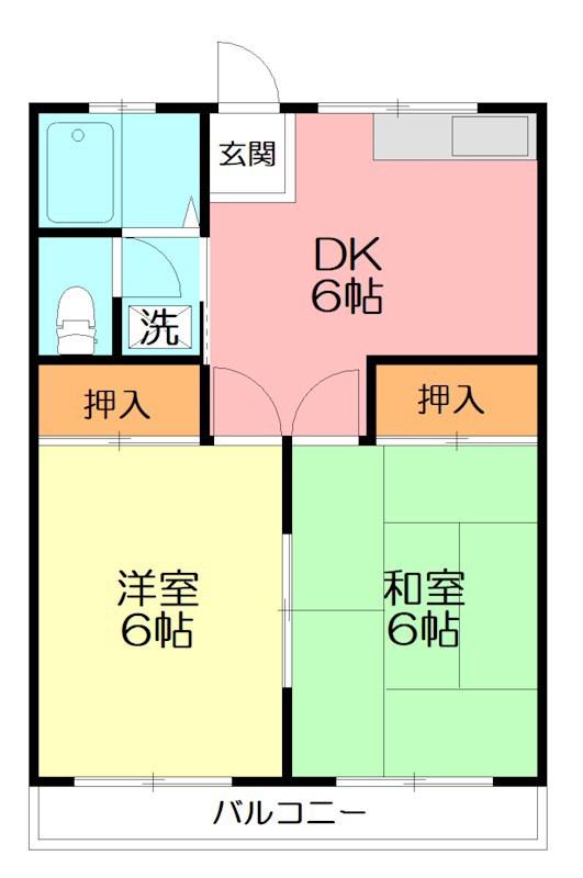 サンハイム桜ヶ丘(2DK/2階)の間取り写真