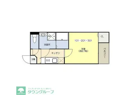 クイーンズコートII(1K/2階)の間取り写真