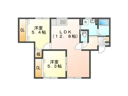 アメニティー河辺(2LDK/2階)の間取り写真