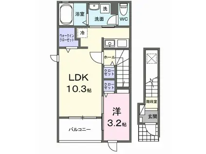 グラシオッソ(1LDK/2階)の間取り写真