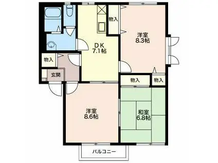 ディアス三本柳(3DK/2階)の間取り写真