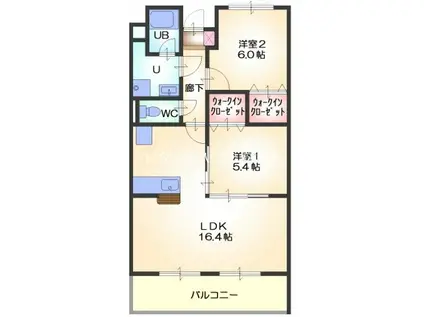 ラフィーネ富山(2LDK/3階)の間取り写真