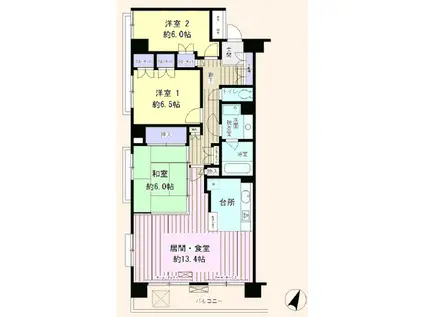 クラッサ目黒かむろ坂(3LDK/2階)の間取り写真