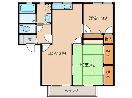 グリーンハイツ大善寺(2LDK/2階)の間取り写真