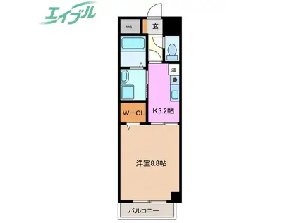 ヴィラナイン(1K/9階)の間取り写真