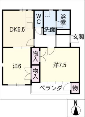 園山スリーハウスA(2DK/2階)の間取り写真