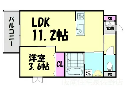 ARCAりんくうII(1LDK/2階)の間取り写真