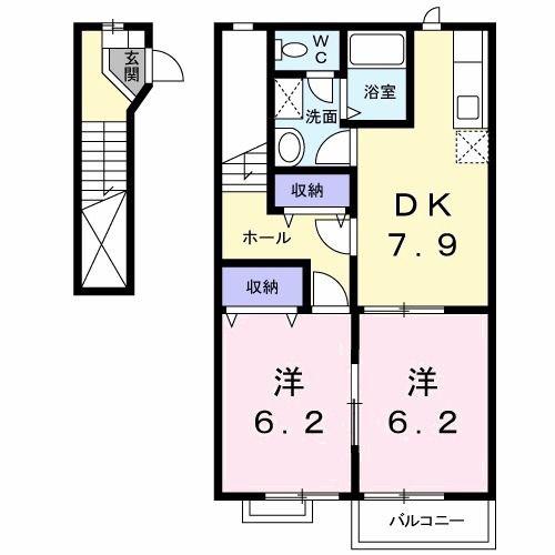 サン・プラシードA(2DK/2階)の間取り写真