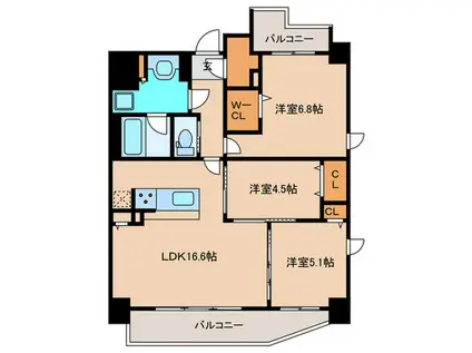 S-RESIDENCE藤崎BALM(3LDK/5階)の間取り写真