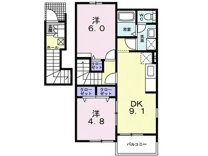 ヴィラ・ボナールI(2DK/2階)の間取り写真