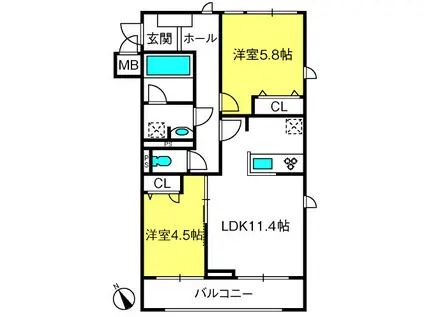 MOCXION KAWA(2LDK/1階)の間取り写真