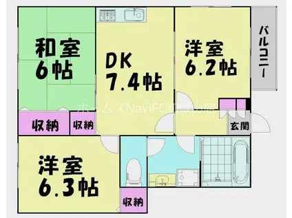 エクセレントドムスII(3DK/1階)の間取り写真