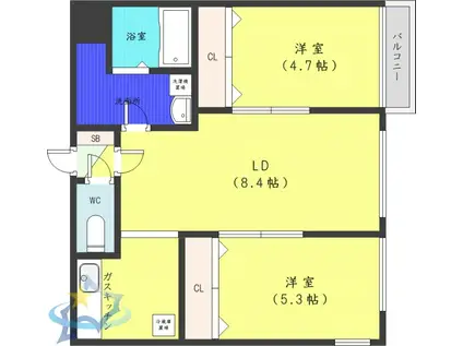 THE RESIDENCE PARK KOSAI A棟(2LDK/3階)の間取り写真