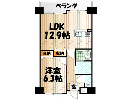 ジャミロ小倉(1LDK/9階)の間取り写真