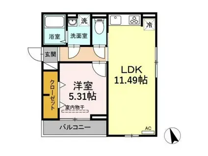 エクセリア南千住(1LDK/3階)の間取り写真