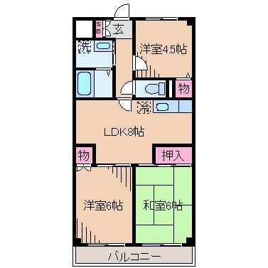 ラフィーネ港北I(3DK/2階)の間取り写真