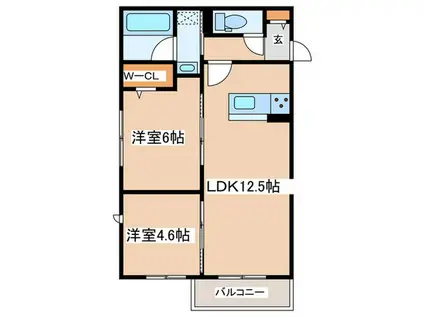 ガーデンプレイスB(2DK/2階)の間取り写真