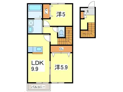メゾン コージー(2LDK/2階)の間取り写真