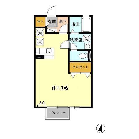 リビングタウン乙田 F(ワンルーム/1階)の間取り写真