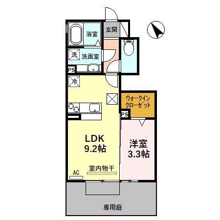 プレミール丸野(1LDK/1階)の間取り写真