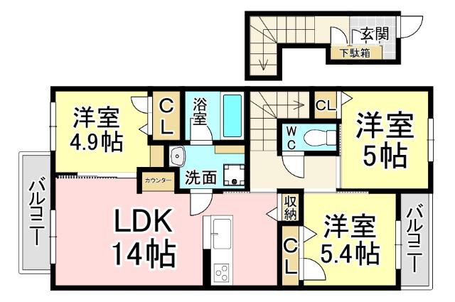 アミコートI(3LDK/2階)の間取り写真