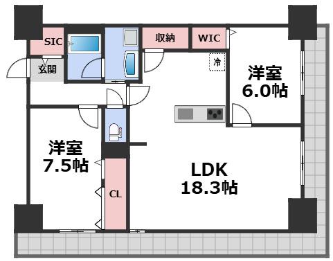 グランセジュール大国町(2LDK/9階)の間取り写真
