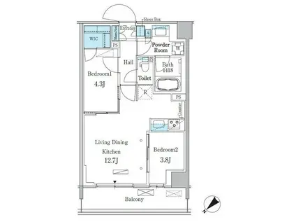 パークアクシス品川南大井パークフロント(2LDK/2階)の間取り写真