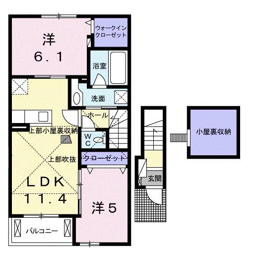 ミロワール(2LDK/2階)の間取り写真